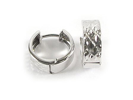 10K White Gold Shimmer Cut Huggy Earrings