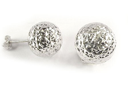 10K White Gold Shimmer Cut Ball Stud Earrings 10K White Gold Shimmer Cut Ball Stud Earrings