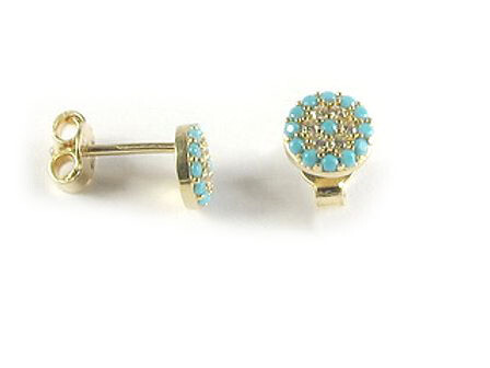 10K Yellow Gold C.Z Cyan Enamel Stud Earrings 10K Yellow Gold C.Z Cyan Enamel Stud Earrings
