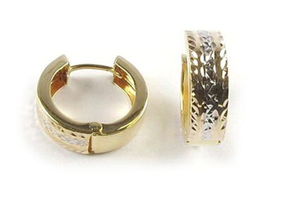 10K Yellow &amp; White Gold Shimmer Cut Huggy Earrings