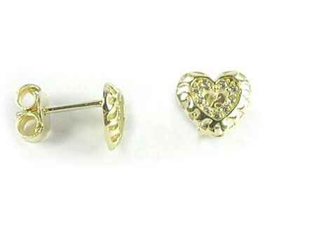 10K Yellow Gold Shimmer Cut Heart Stud Earrings 10K Yellow Gold Shimmer Cut Heart Stud Earrings