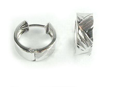10K White Gold Shimmer Cut Huggy Earrings