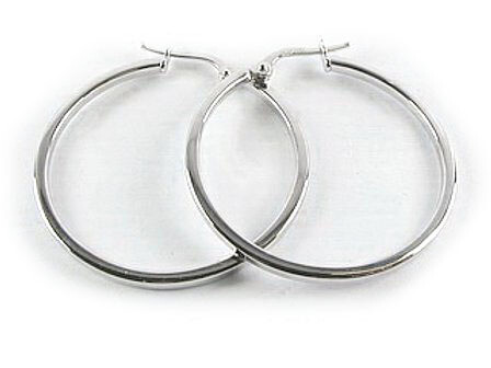 10K White Gold Polished Hoop Earrings