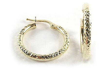 10K Yellow Gold Shimmer Cut Hoop Earrings