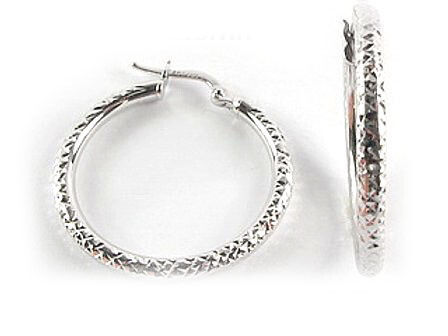 10K White Gold Shimmer Cut Hoop Earrings