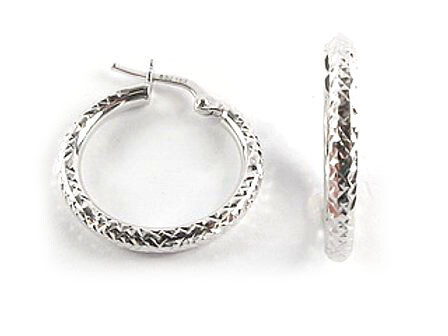 10K White Gold Shimmer Cut Hoop Earrings