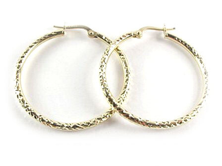 10K Yellow Gold Shimmer Cut Hoop Earrings