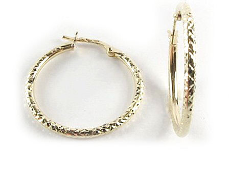 10K Yellow Gold Shimmer Cut Hoop Earrings