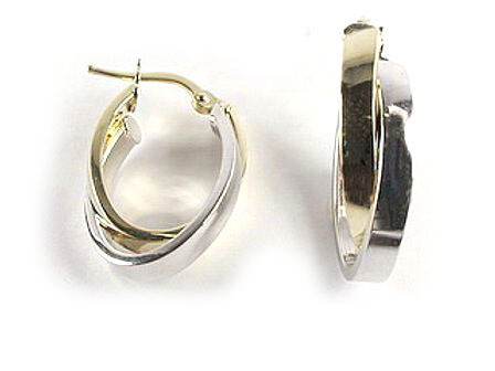 10K Yellow &amp; White Gold Polished Hoop Earrings