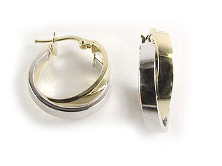 10K Yellow &amp; White Gold Polished Hoop Earrings