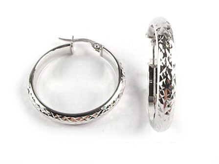 10K White Gold Shimmer Cut Hoop Earrings