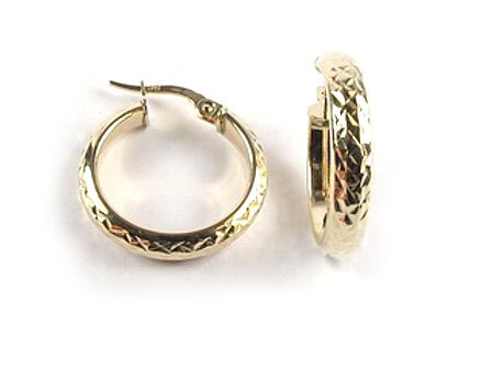 10K Yellow Gold Shimmer Cut Hoop Earrings