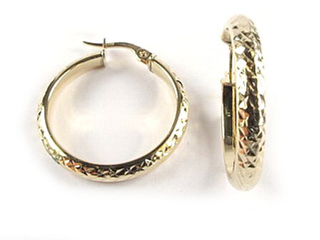 10K Yellow Gold Shimmer Cut Hoop Earrings