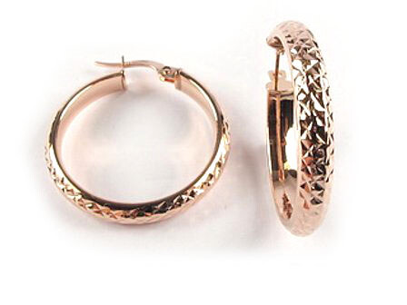 10K Rose Gold Shimmer Cut Hoop Earrings