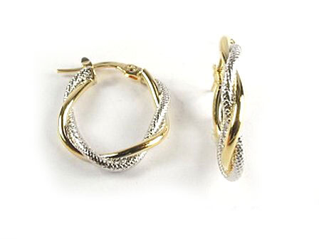 10K Yellow &amp; White Gold Twisted Hoop Earrings