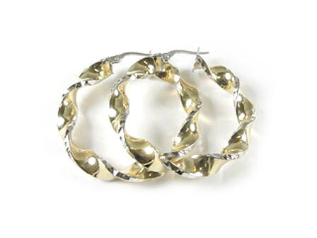 10K Yellow &amp; White Gold Hoop Earrings