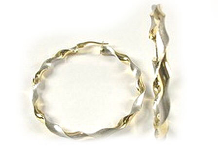 10K Yellow &amp; White Gold Twisted Hoop Earrings