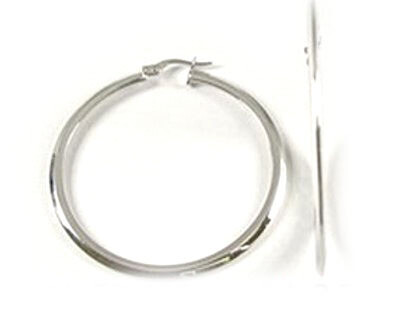 10K White Gold Polished Hoop Earrings