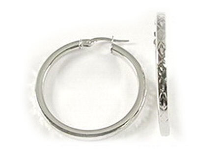 10K White Gold Shimmer Cut Hoop Earrings