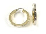 10K Yellow &amp; White Gold Shimmer Cut Hoop Earrings