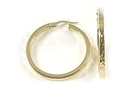 10K Yellow Gold Shimmer Cut Hoop Earrings