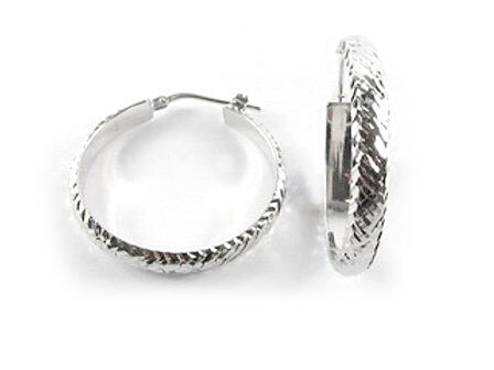10K White Gold Shimmer Cut Hoop Earrings