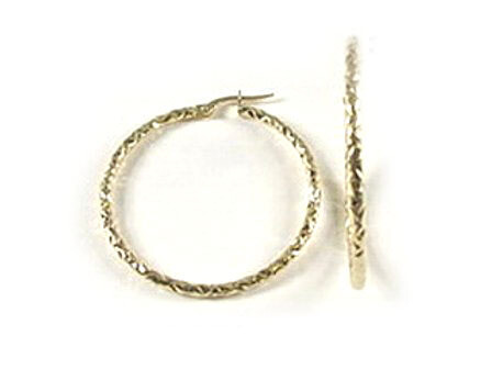 10K Yellow Gold Shimmer Cut Hoop Earrings