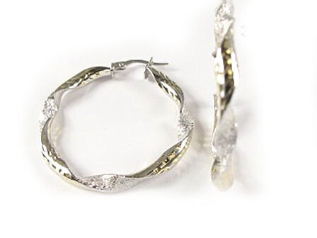 10K Yellow &amp; White Gold Twisted Hoop Earrings