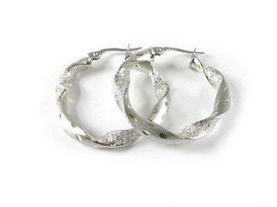 10K White Gold Shimmer Cut Twisted Hoop Earrings