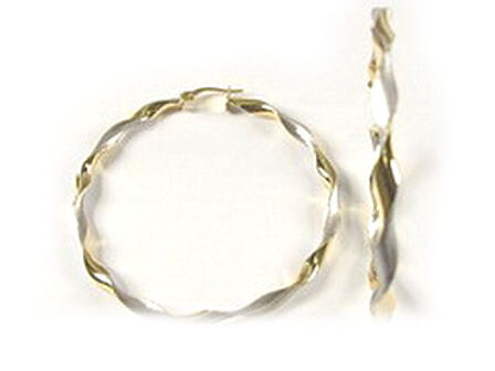 10K Yellow &amp; White Gold Twisted Hoop Earrings