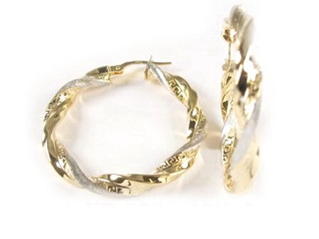 10K Yellow &amp; White Gold Twisted Hoop Earrings