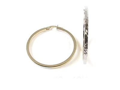 10K Yellow &amp; White Gold Shimmer Cut Hoop Earrings