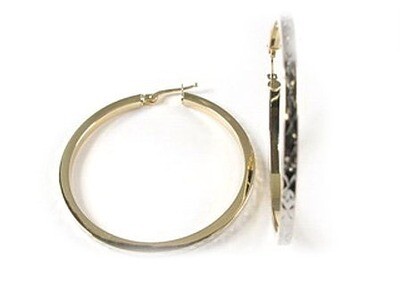 10K Yellow &amp; White Gold Shimmer Cut Hoop Earrings