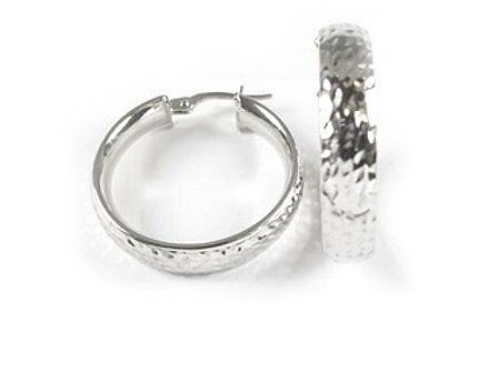 10K White Gold Shimmer Cut Hoop Earrings