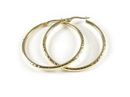 10K Yellow Gold Shimmer Cut Hoop Earrings
