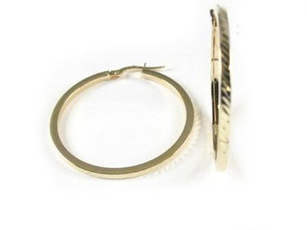 10K Yellow Gold Shimmer Cut Hoop Earrings