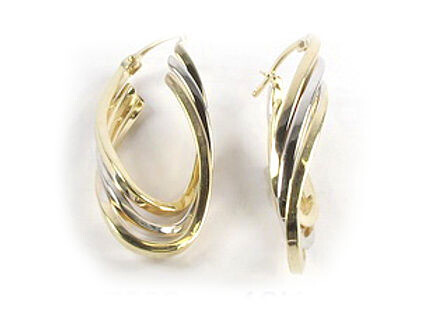 10K Yellow &amp; White Gold Polished Hoop Earrings