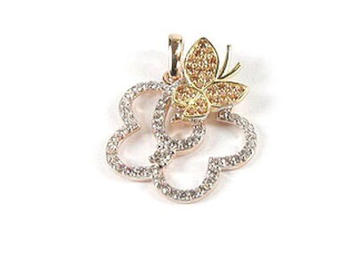 10K Rose &amp; White Gold C.Z Double Butterfly Pendant