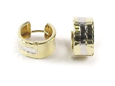 10K Yellow &amp; White Gold Shimmer Cut Huggy Earrings