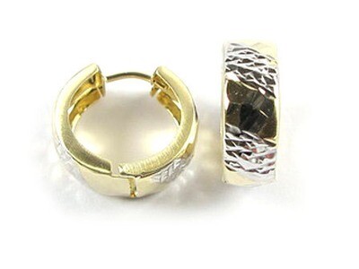 10K Yellow &amp; White Gold Shimmer Cut Huggy Earrings