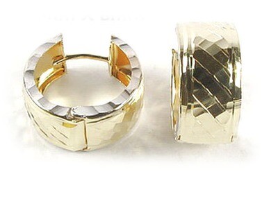 10K Yellow &amp; White Gold Shimmer Cut Huggy Earrings
