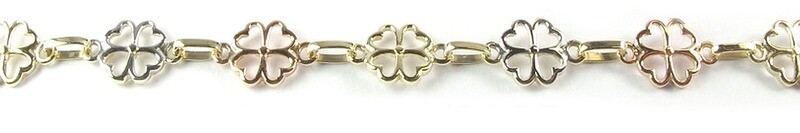 10K Yellow, White &amp; Rose Gold Lucky Clover Bracelet