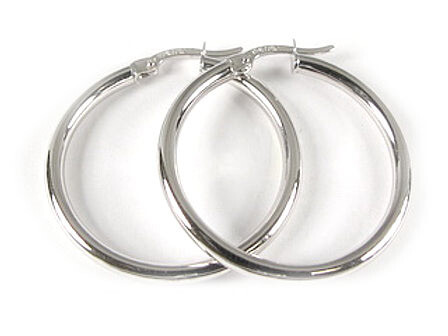 10K White Gold Polished Hoop Earrings