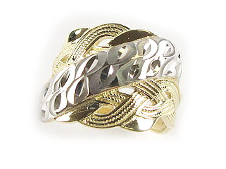 10K Yellow &amp; White Gold Shimmer Cut Multi Loop Layer Ring