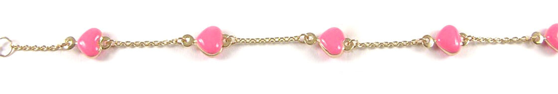 10K Yellow Gold Pink Heart Children&#39;s Bracelet