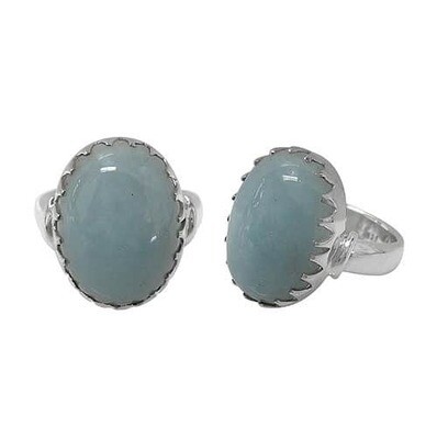 Sterling Silver With Rhodium, 20X16mm Aquamarine Stone Ring, Colour And Size May Vary