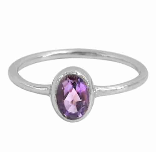 Sterling Silver, 6X8mm Stone Ring With 1.5mm Round Band, Colour And Size May Vary