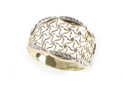 10K Yellow & White Gold Shimmer Cut Swirled Ring 10K Yellow & White Gold Shimmer Cut Swirled Ring