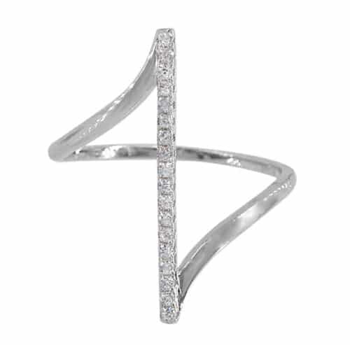Sterling Silver With Rhodium, 24mm Vertical Bar Ring With Cubic Zirconia, 1mm Band