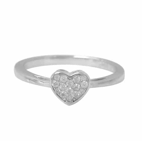 Sterling Silver With Rhodium, 6.5mm Heart Ring With Cubic Zirconia